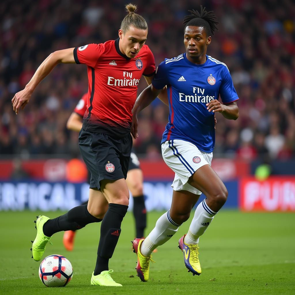 Erling Haaland and Kylian Mbappé face off during the Champions League match