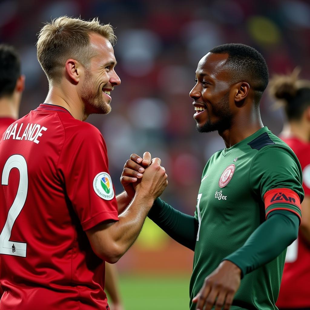 Haaland and Mbappe shaking hands after a match