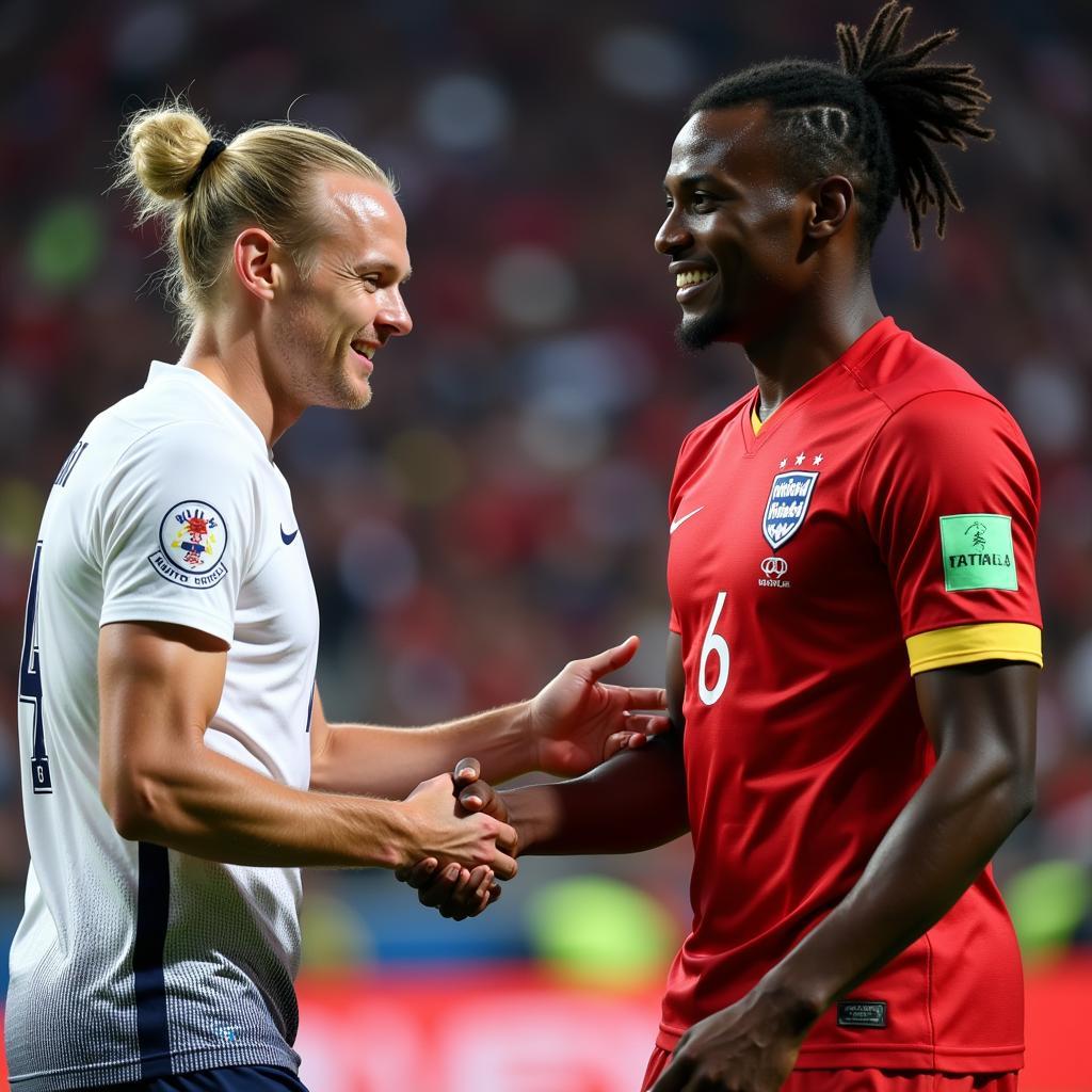 Haaland and Mbappe shaking hands after a match