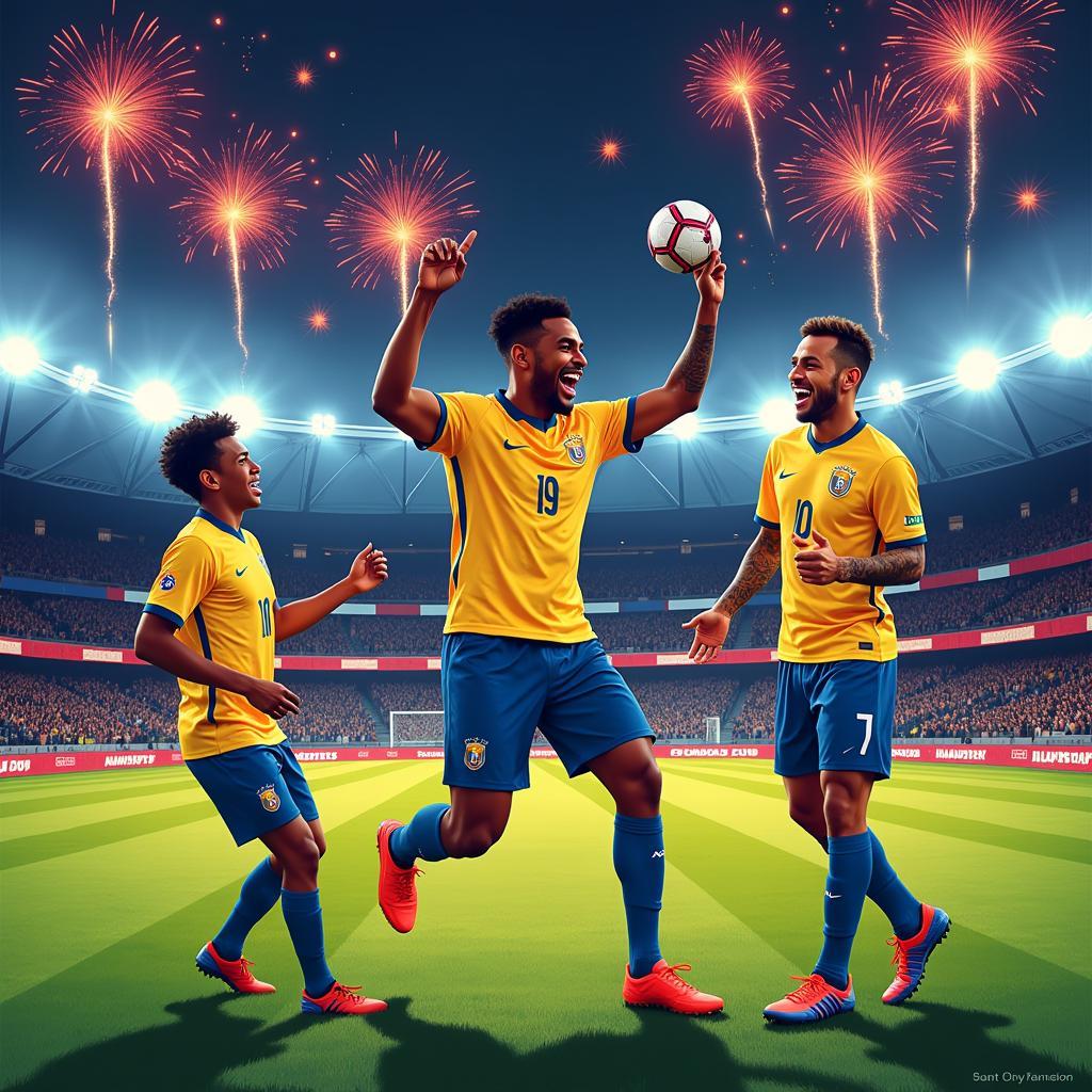 Haaland, Mbappé, and Neymar Celebrating