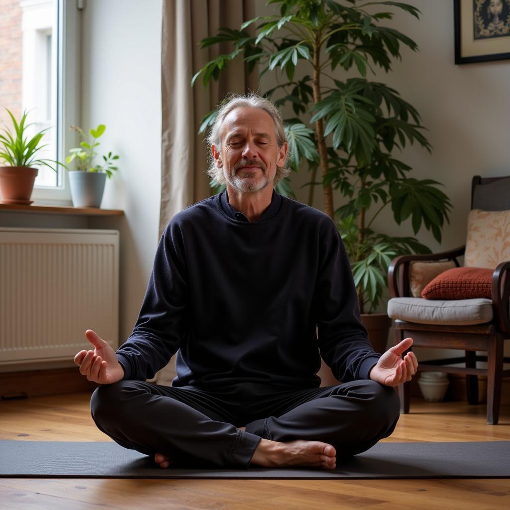 Erling Haaland practicing meditation at home