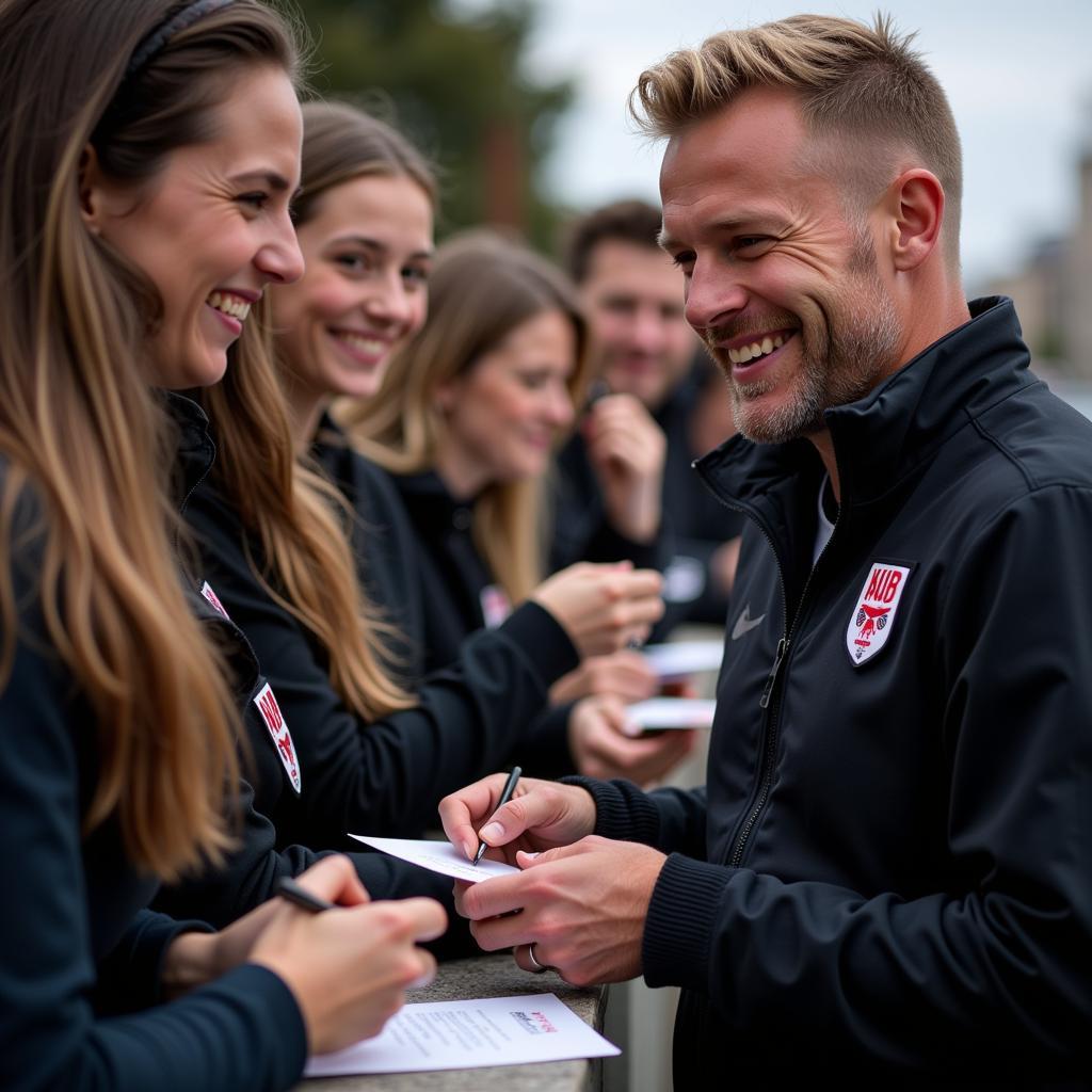 Erling Haaland meeting fans and signing autographs