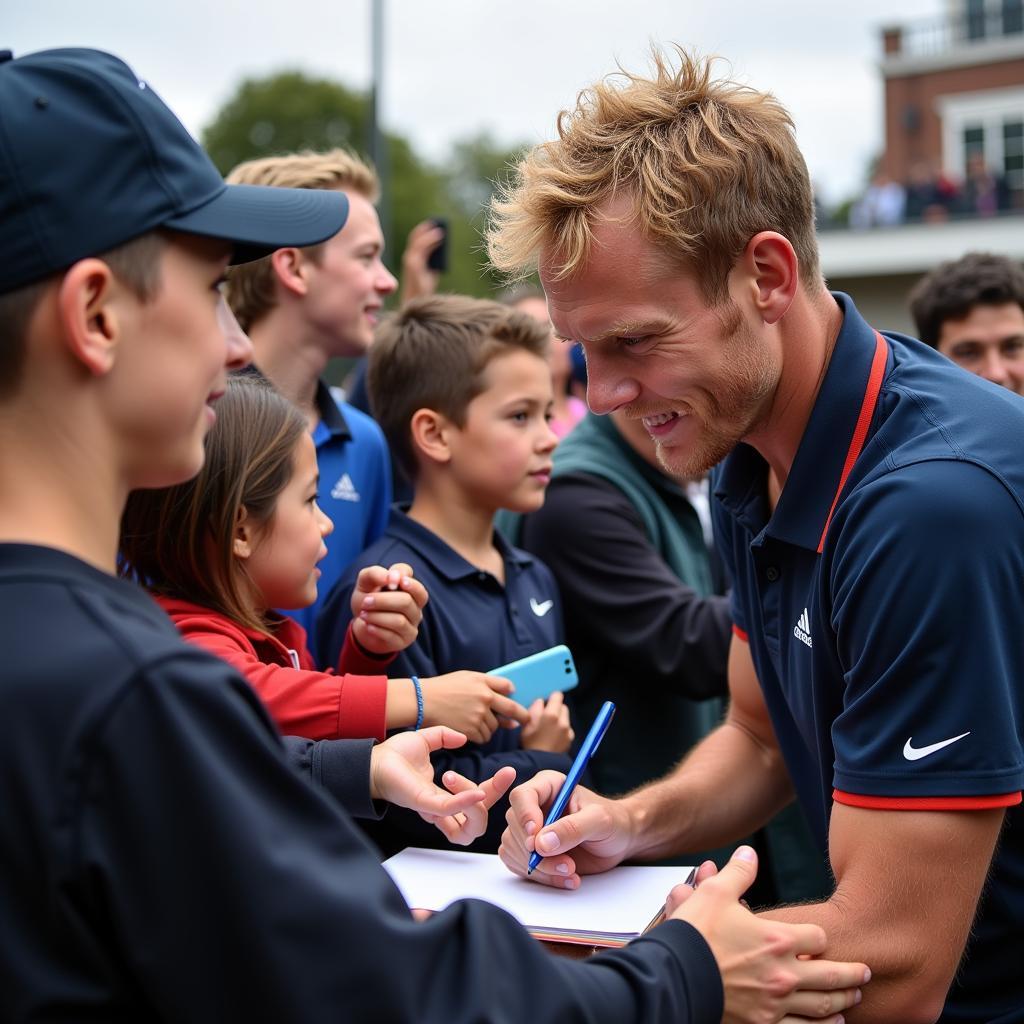 Erling Haaland takes time to meet young fans after a match