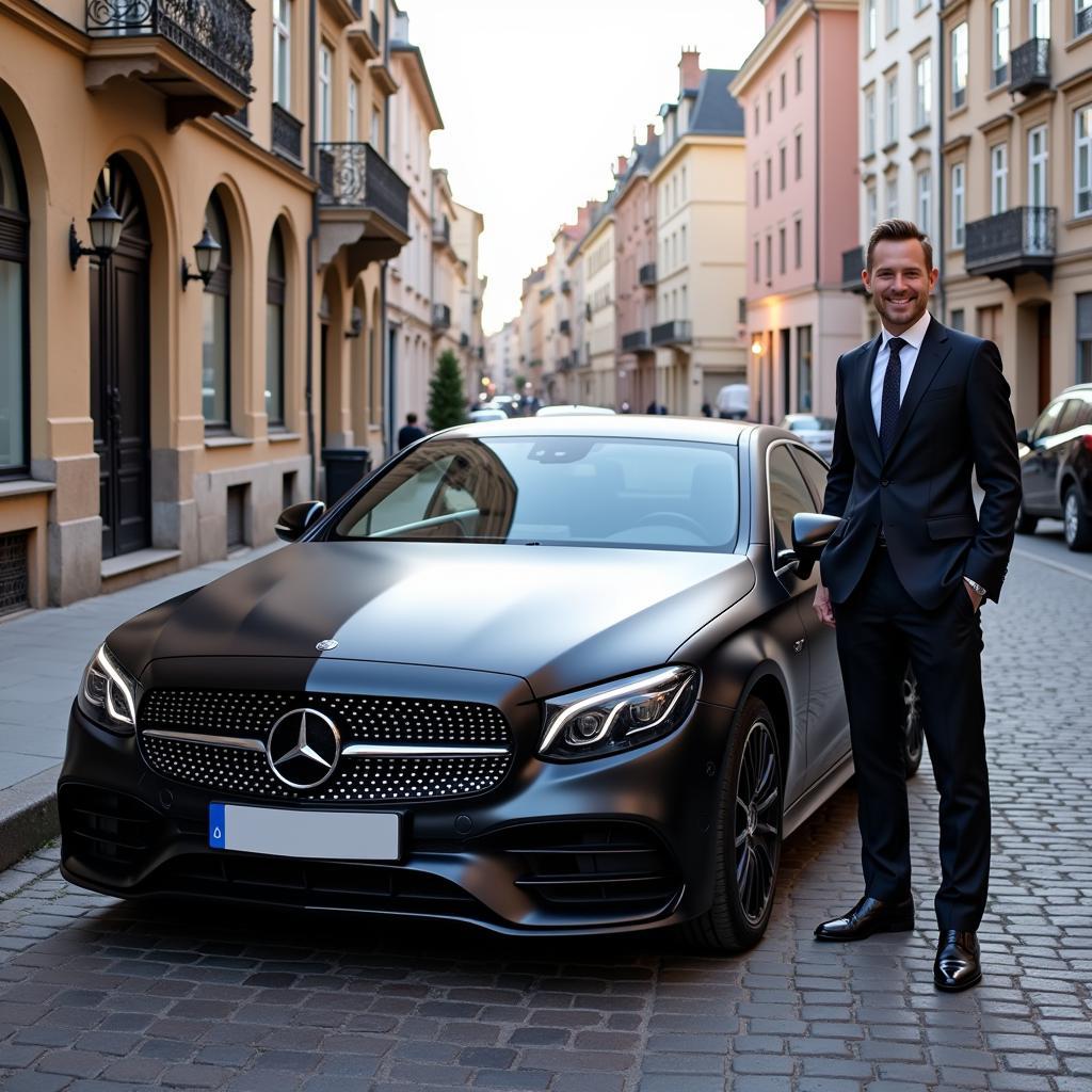 Erling Haaland standing next to his new Mercedes car