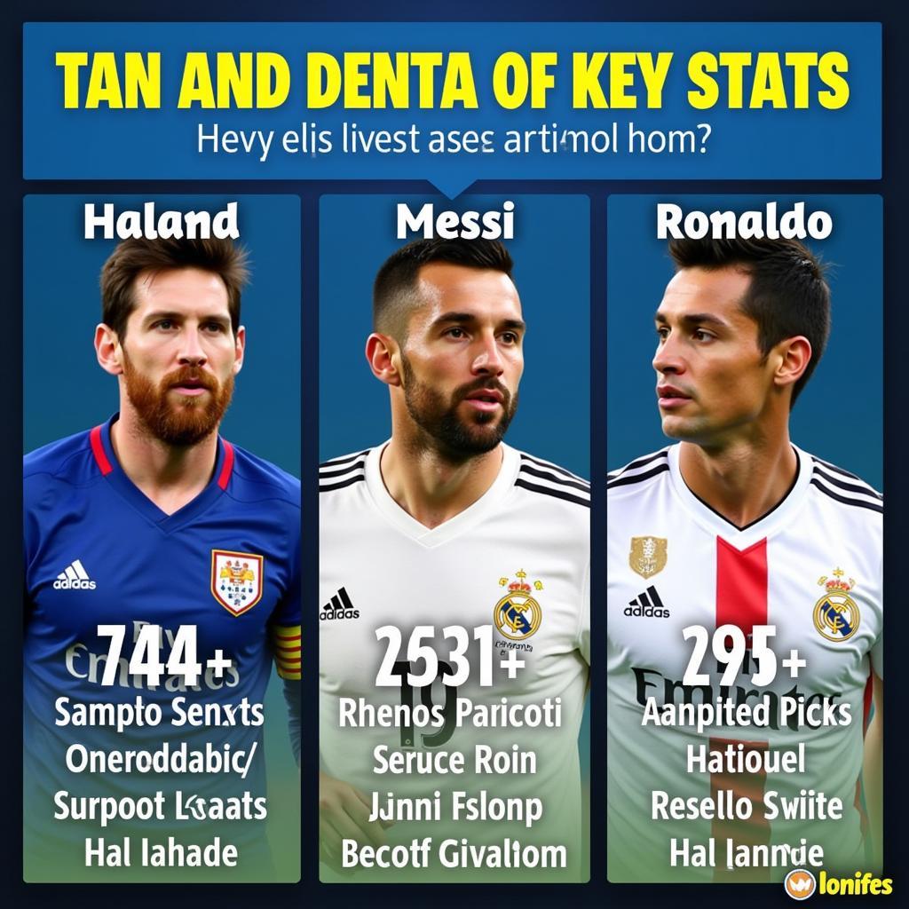 Graphical comparison of Haaland, Messi, and Ronaldo's career stats