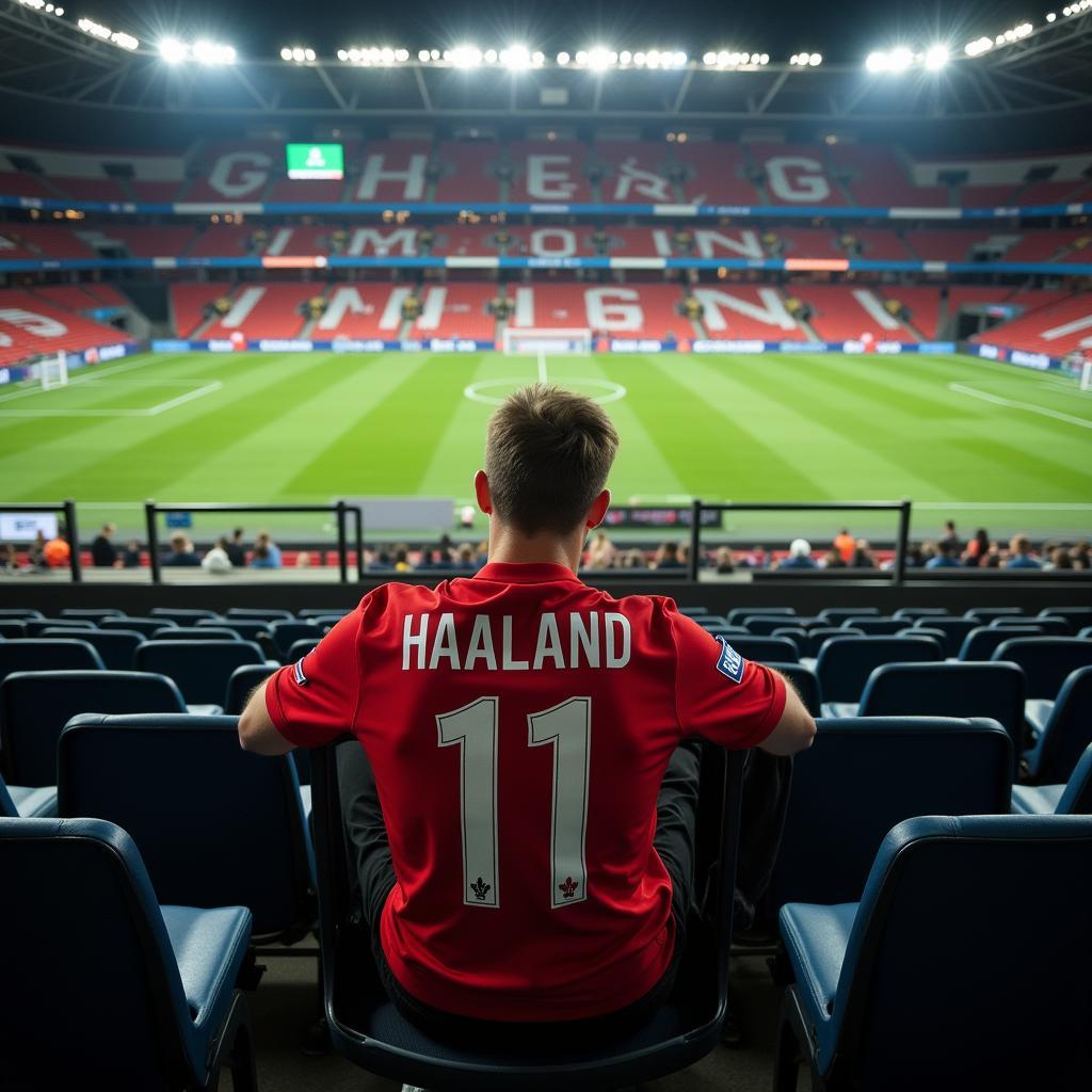 Empty seat in a stadium with Haaland's jersey