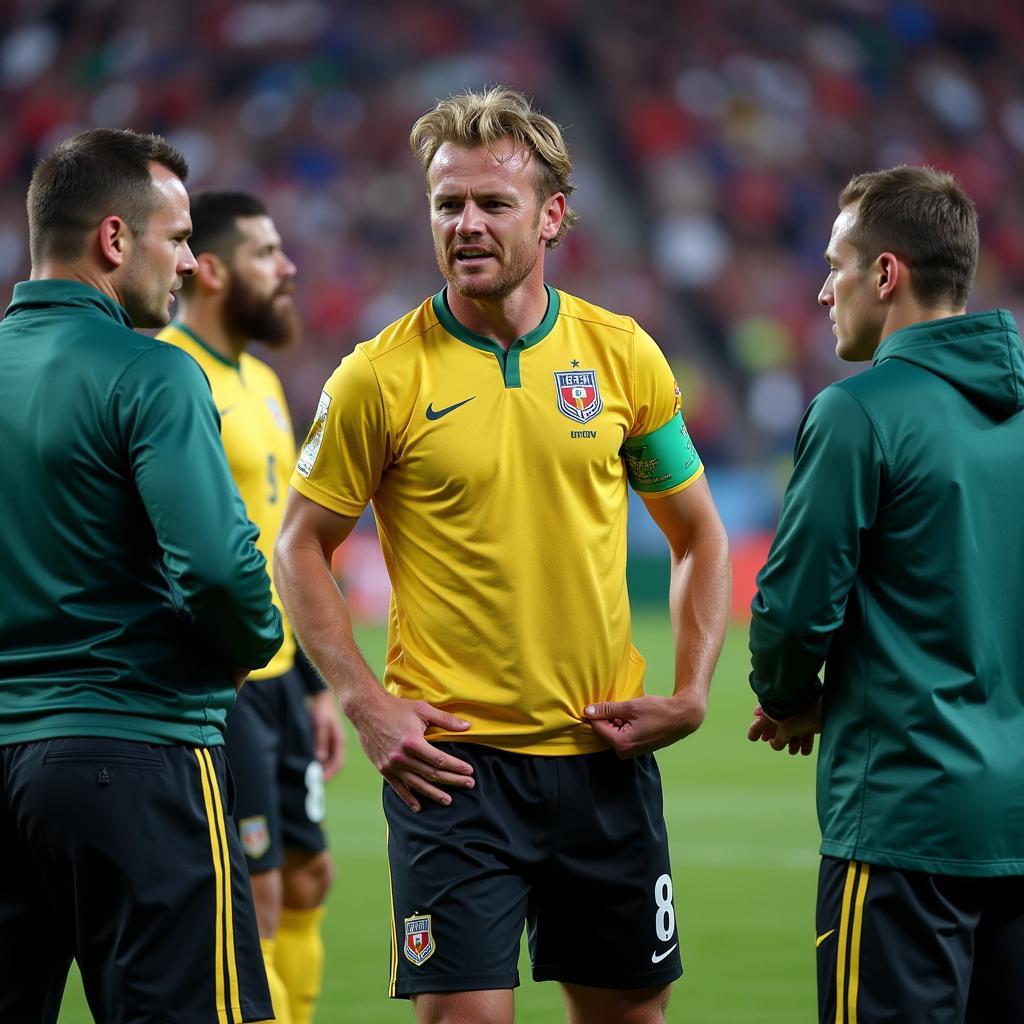 Erling Haaland holding his hamstring