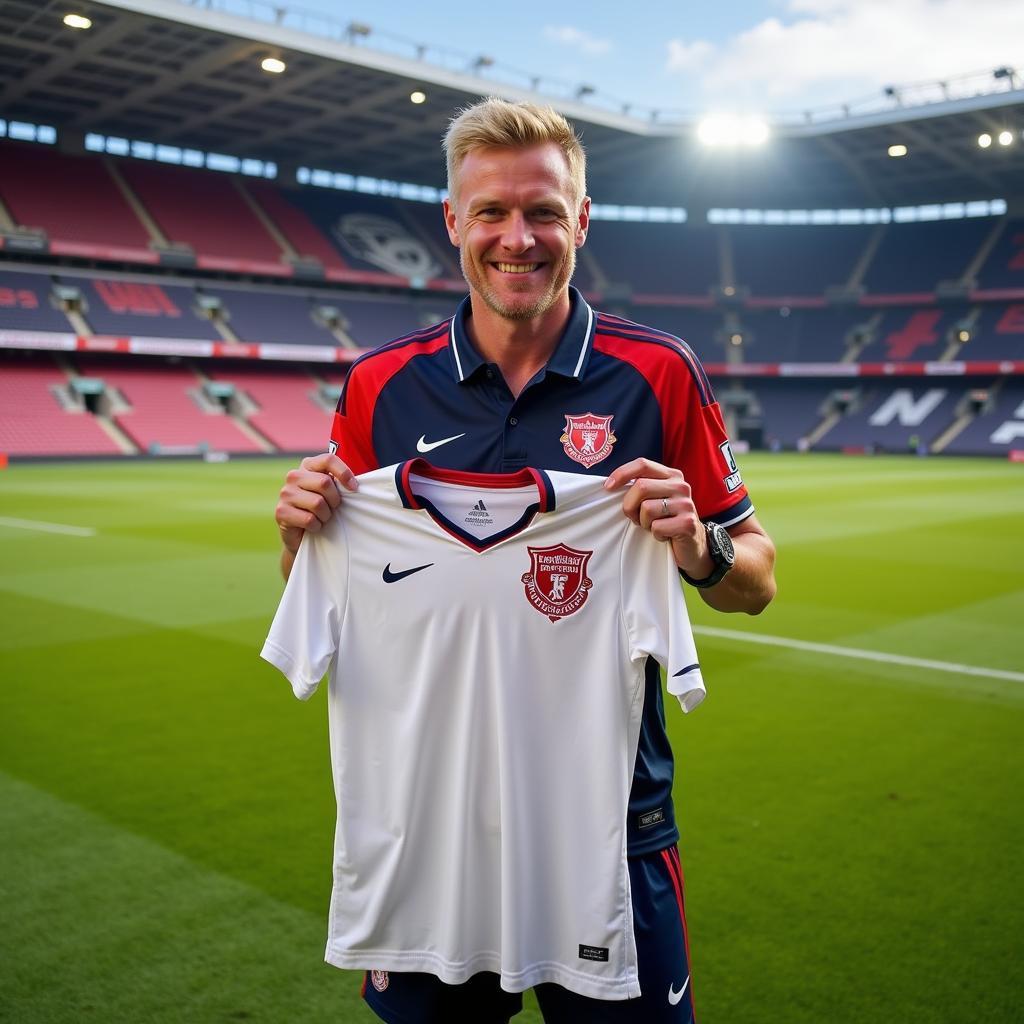 Erling Haaland holding his new club jersey