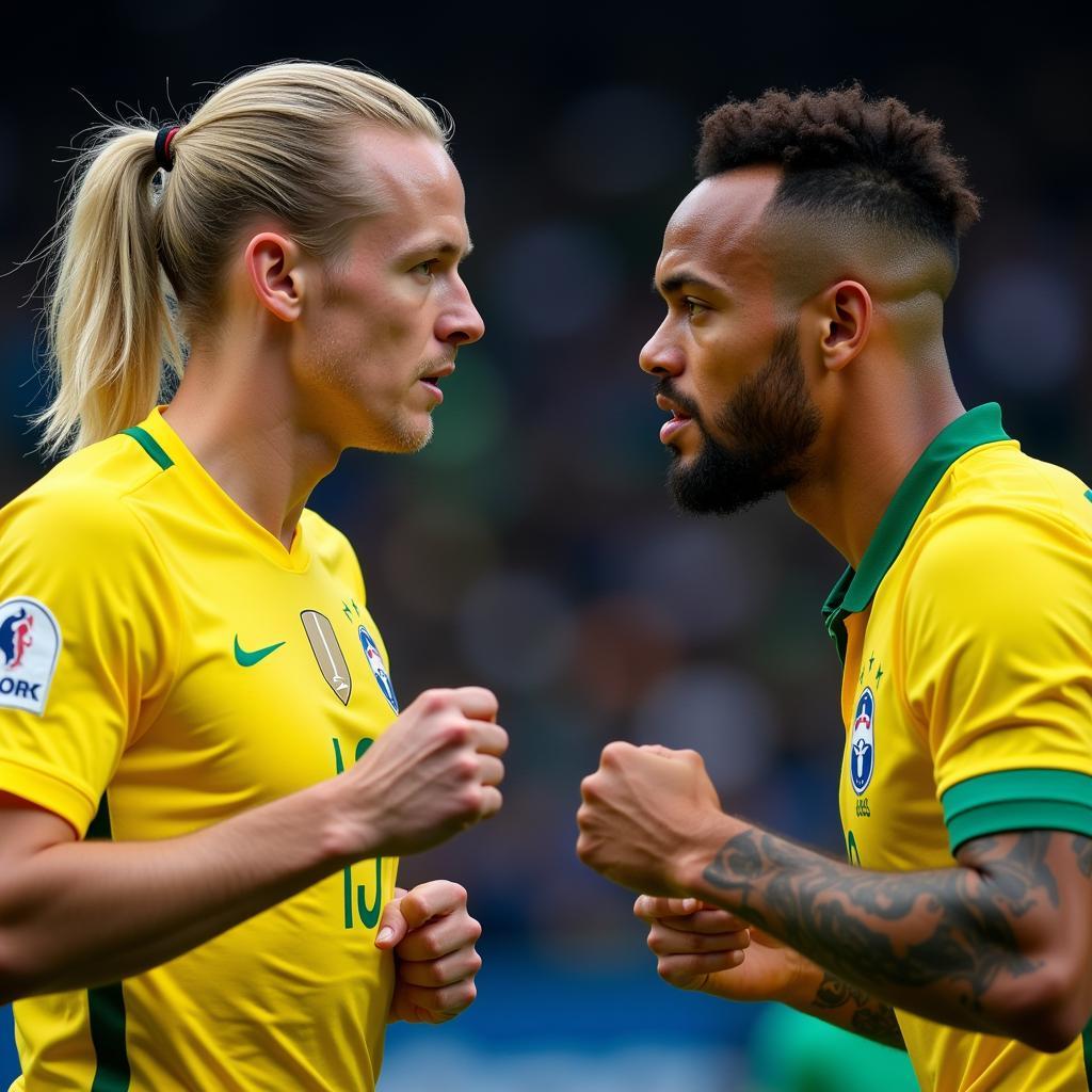 Haaland and Neymar facing off during a match