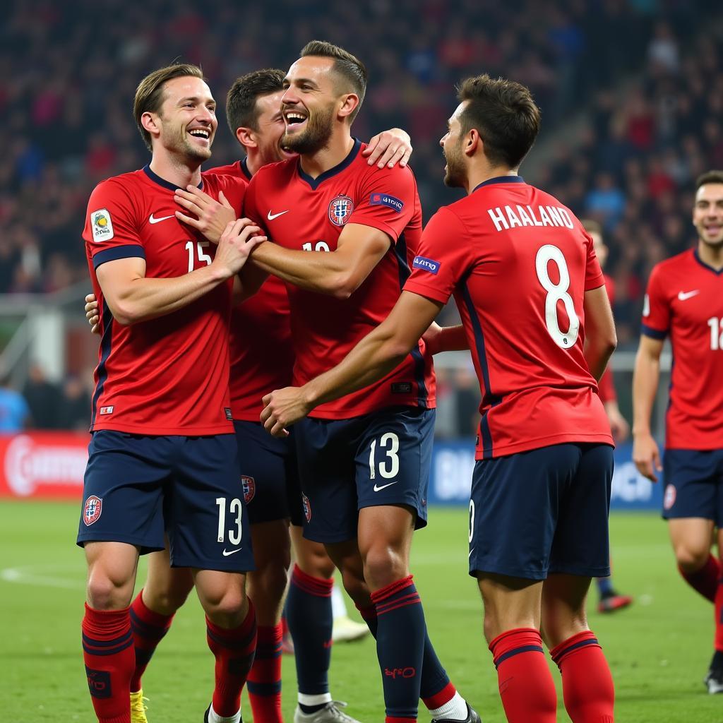 Haaland celebrating a goal for Norway