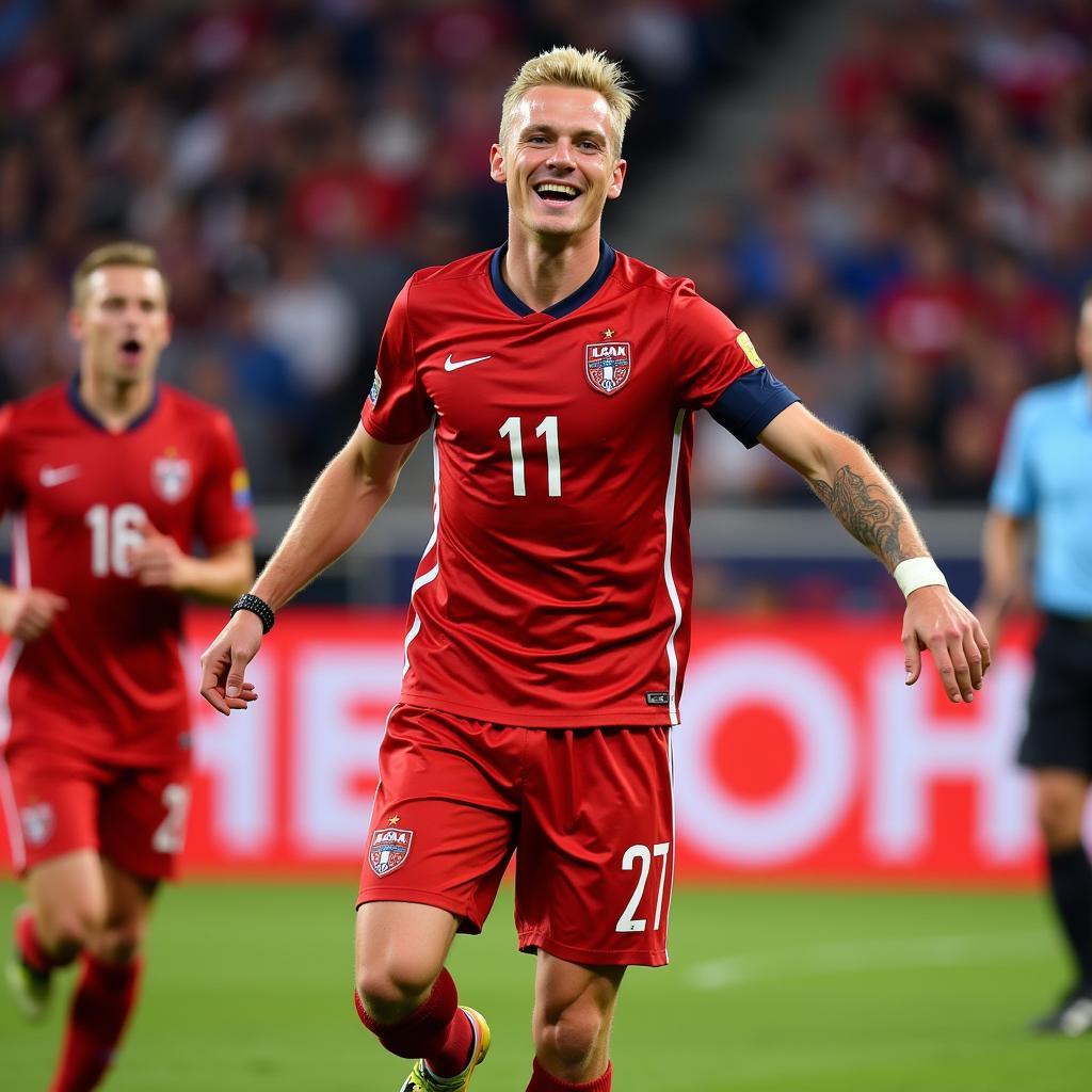 Haaland celebrates a goal for Norway