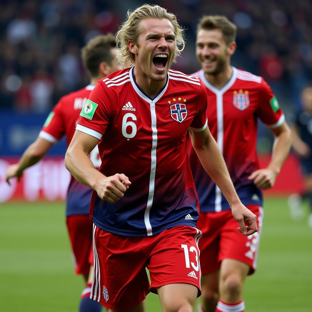 Haaland celebrates a goal for Norway