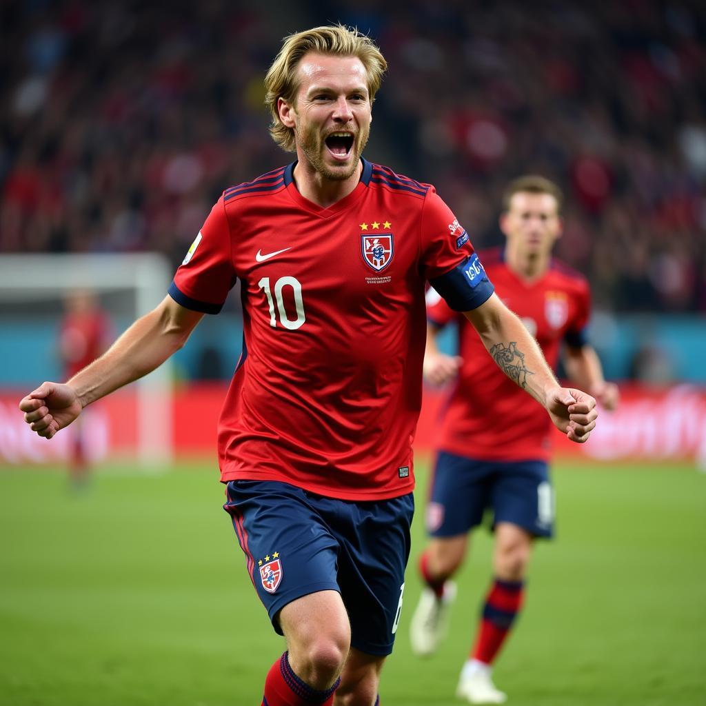 Erling Haaland celebrates a goal for Norway