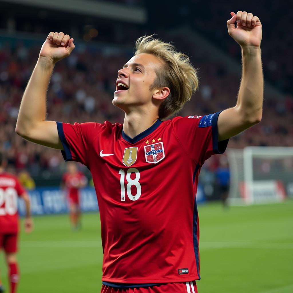 Haaland celebrates a goal for Norway