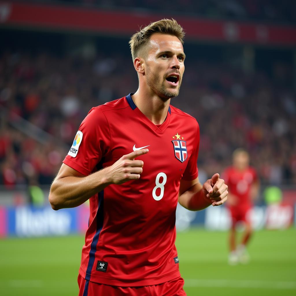 Haaland celebrating a goal for Norway national team