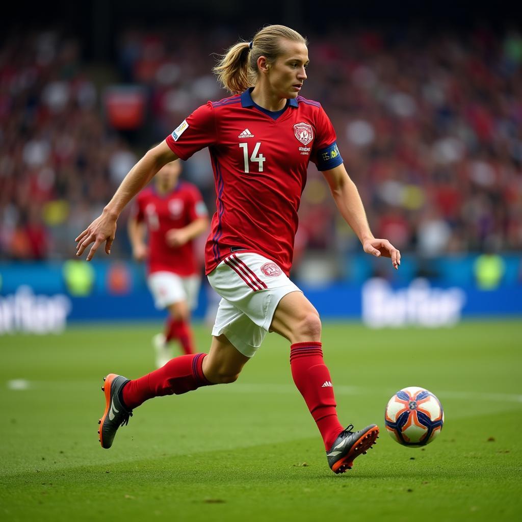 Erling Haaland in action wearing the Norway jersey during an international match.