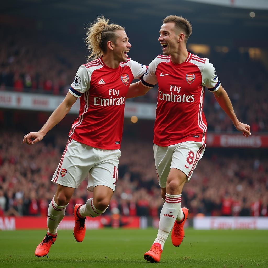 Haaland and Odegaard celebrating a goal for Arsenal