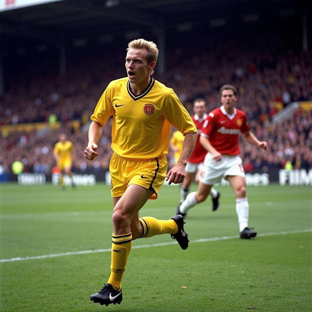 Haaland celebrates a goal at Old Trafford