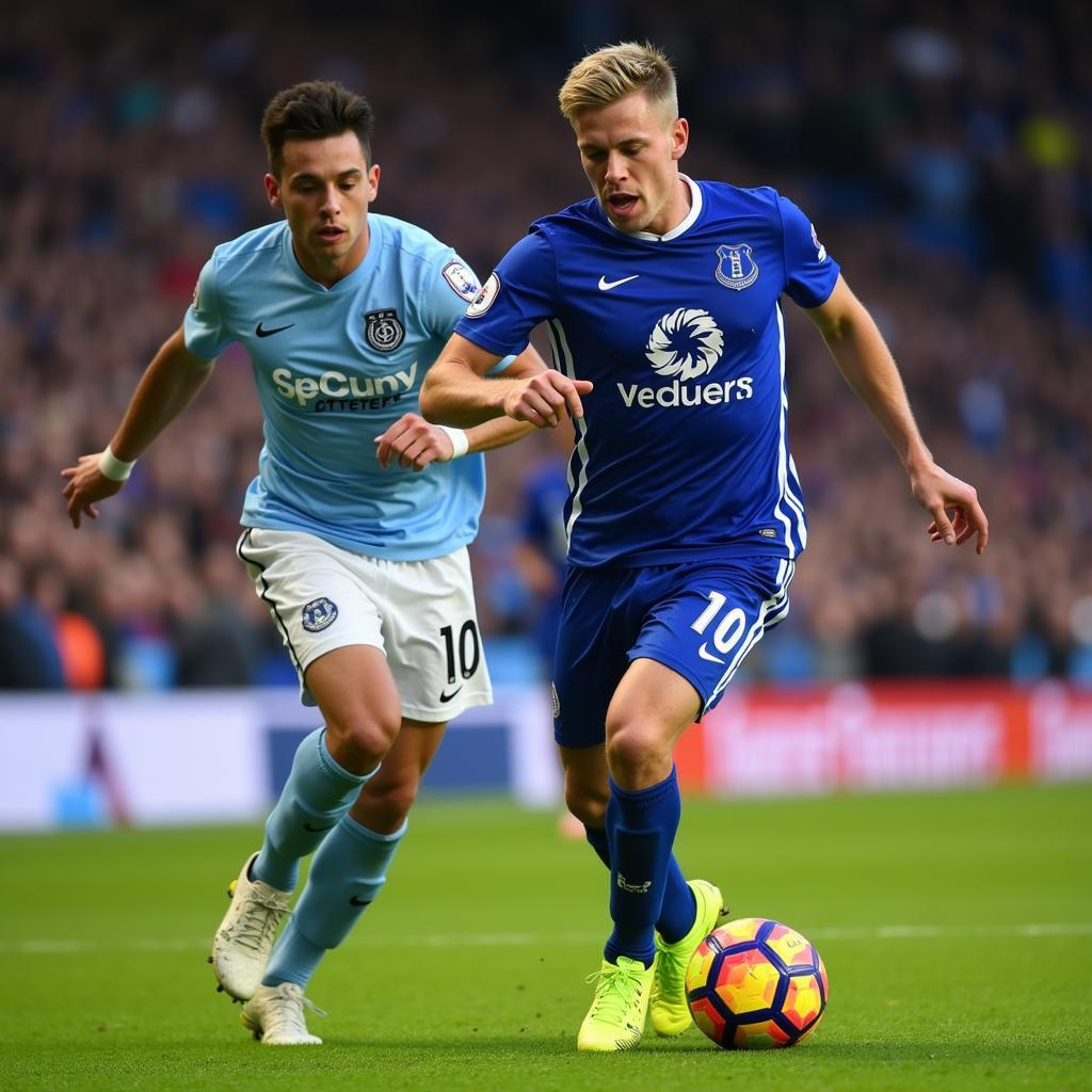 Haaland outpaces an Everton defender