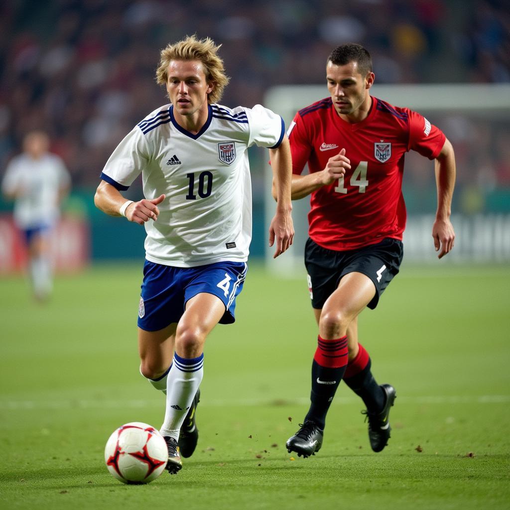 Haaland outrunning a defender