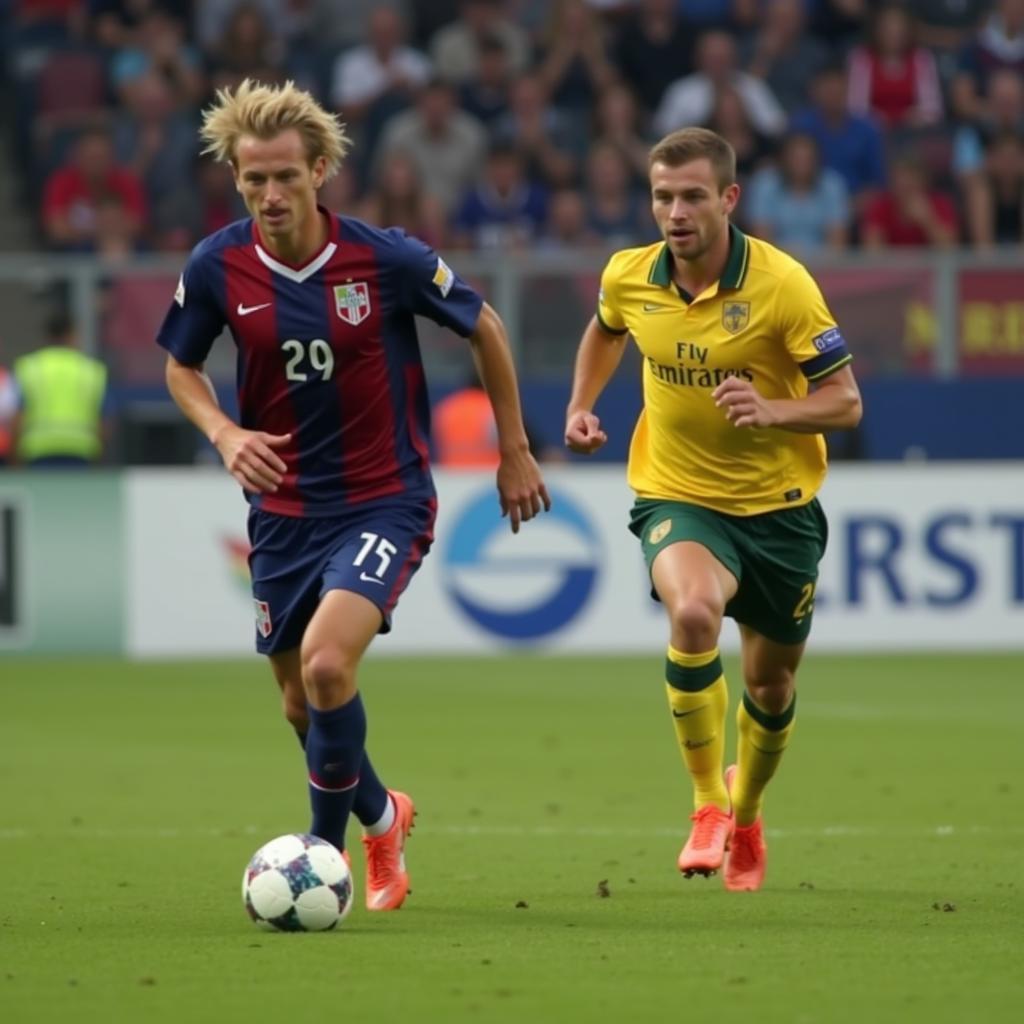 Haaland outrunning a defender