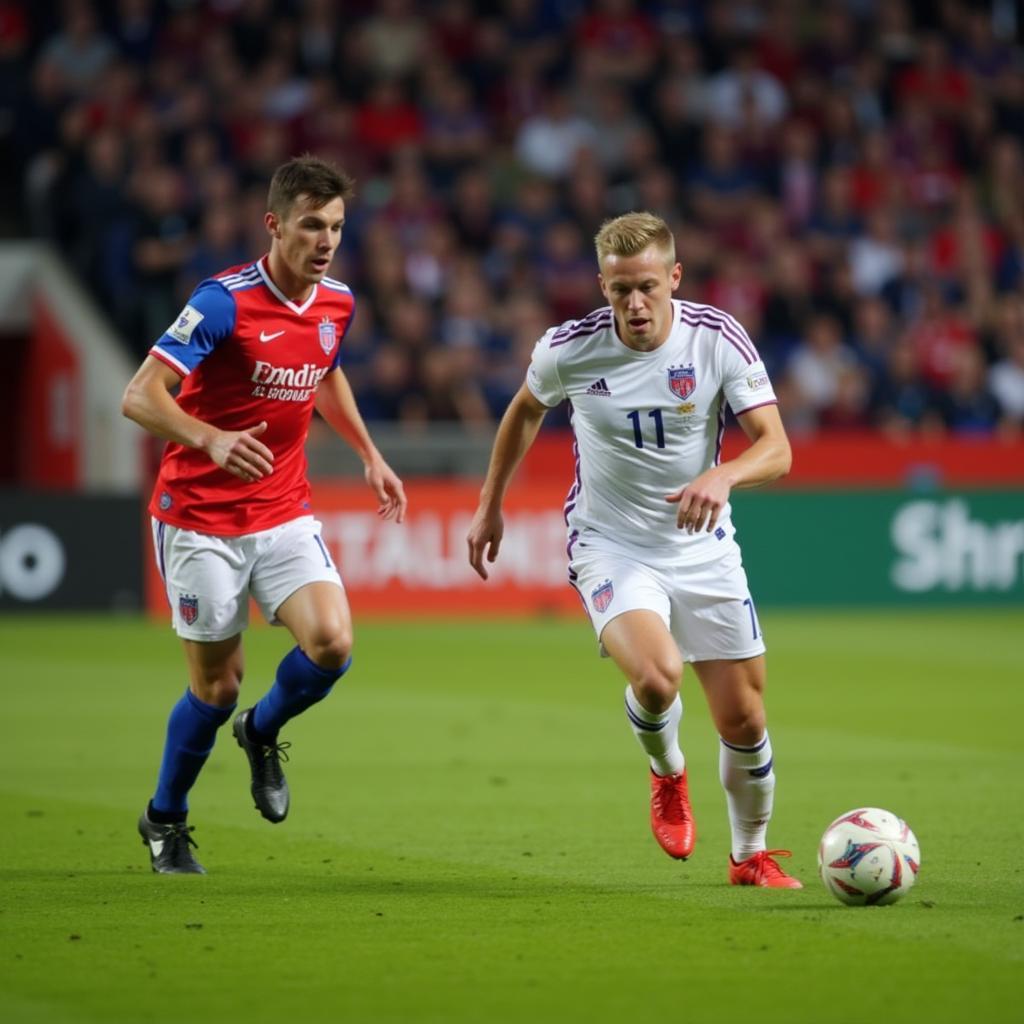 Haaland outrunning a defender in a foot race