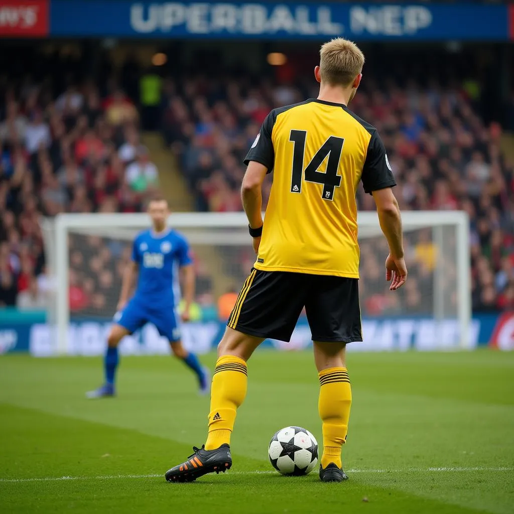 Erling Haaland prepares to take a penalty against Sevilla in the Champions League.