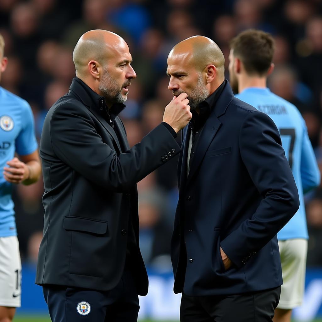 Haaland and Pep Guardiola deep in discussion