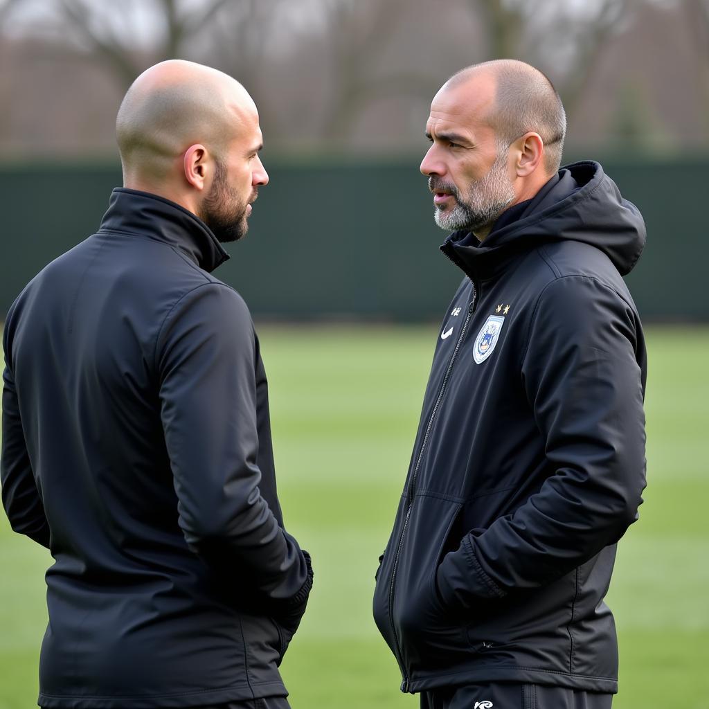 Haaland and Pep Guardiola in deep conversation