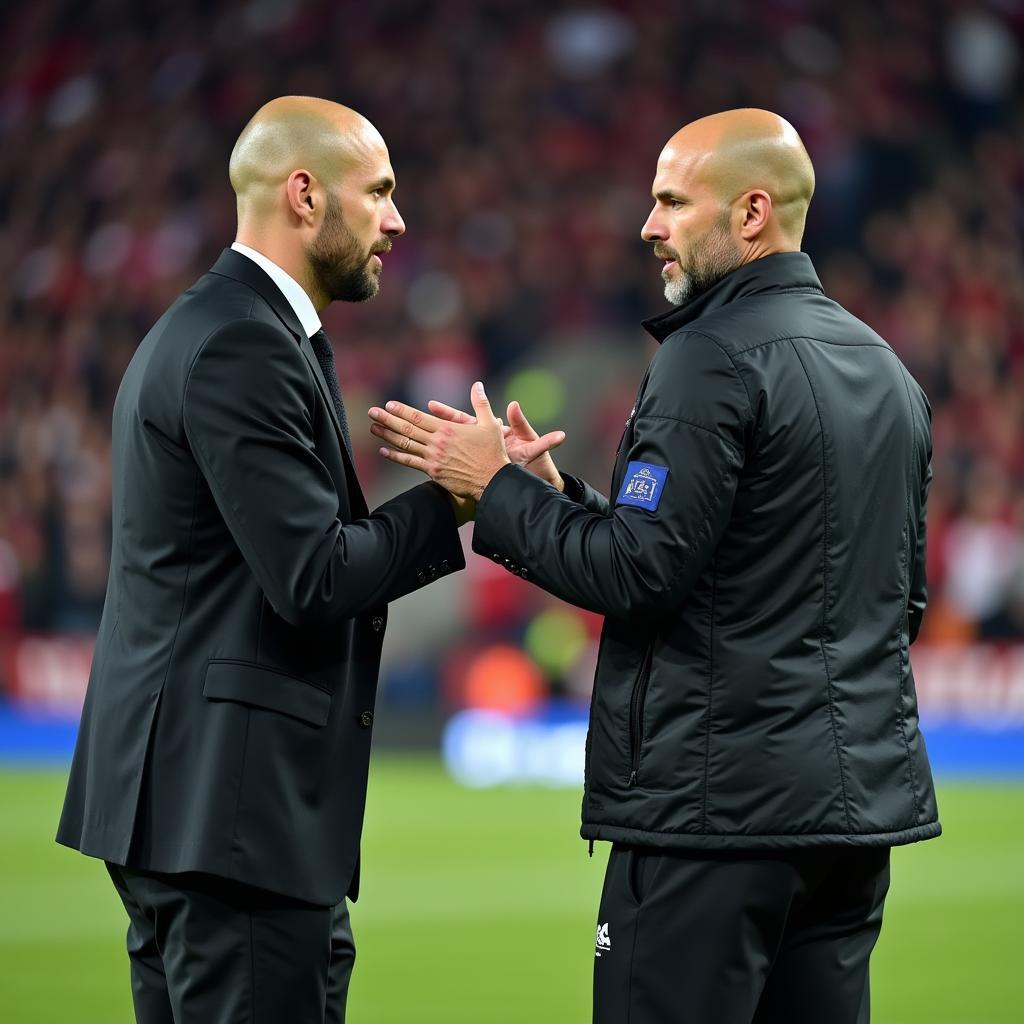 Haaland and Pep Guardiola discuss tactics on the sidelines