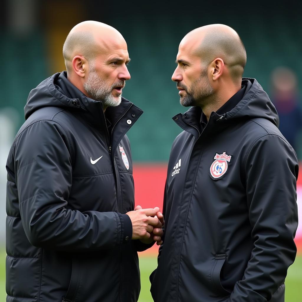 Erling Haaland in discussion with Pep Guardiola