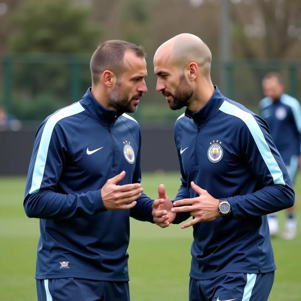 Haaland and Pep Guardiola in deep conversation during training