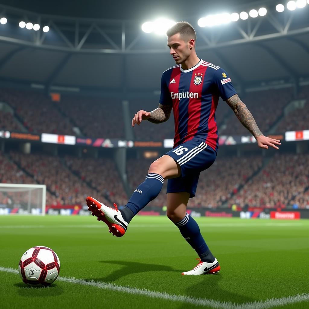 Erling Haaland taking a shot in PES 2019