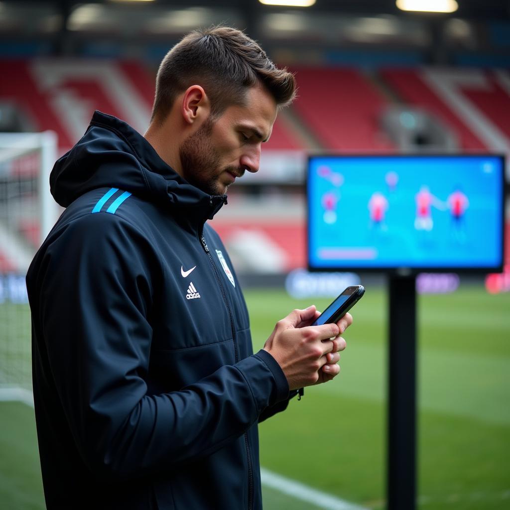 Haaland Using Phone for Training Analysis