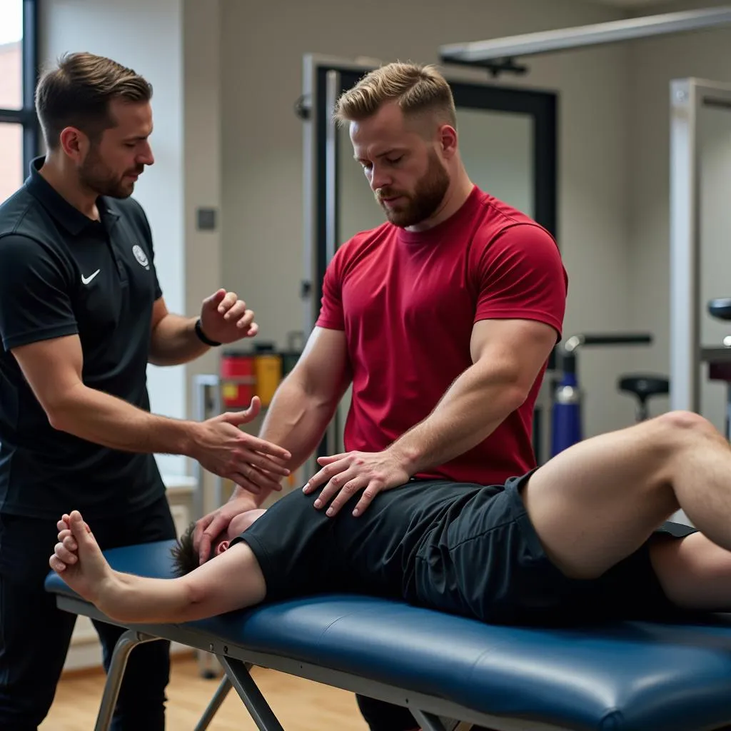 Haaland receiving treatment from the team physiotherapist