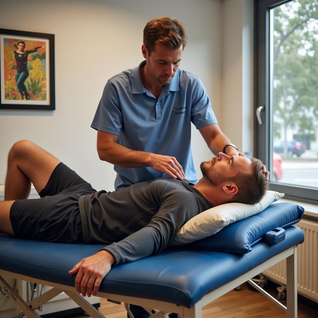 Erling Haaland receiving physiotherapy