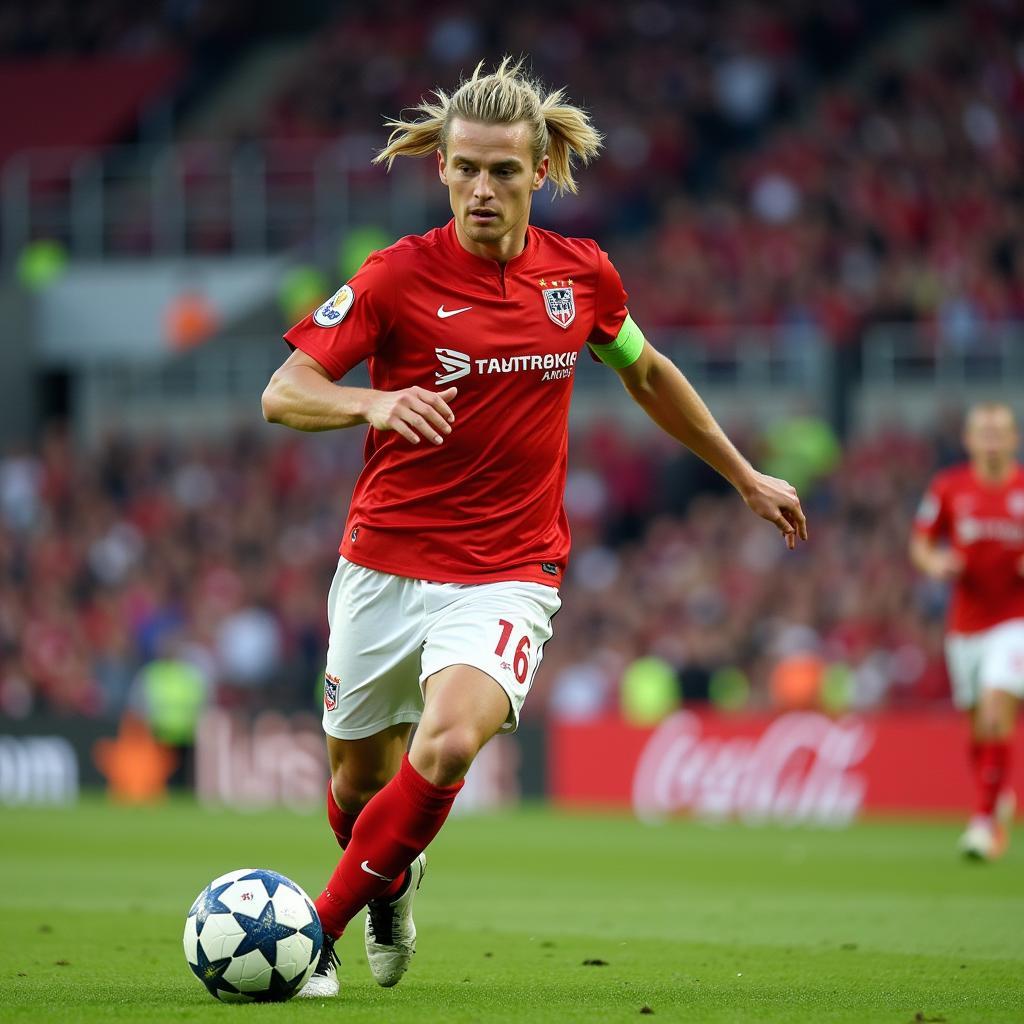 Erling Haaland playing soccer in a professional match