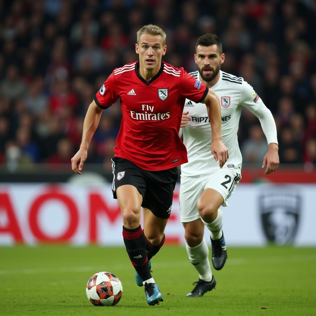 Erling Haaland displaying power and speed on the football pitch