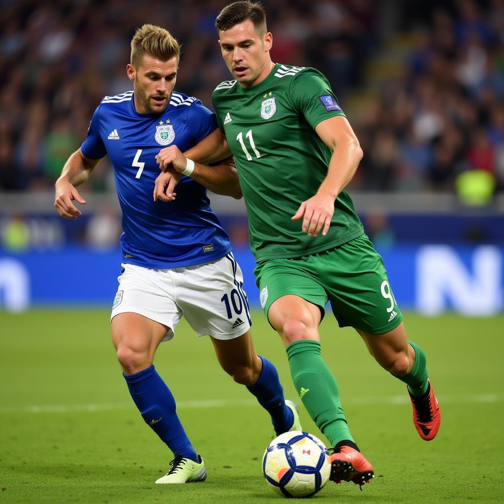 Haaland outmuscles a Northern Ireland defender