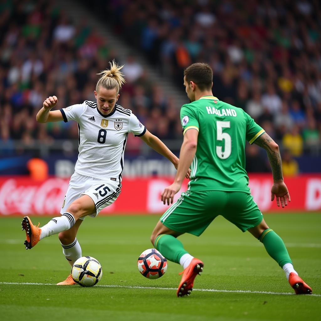 Erling Haaland powers a shot past the diving goalkeeper