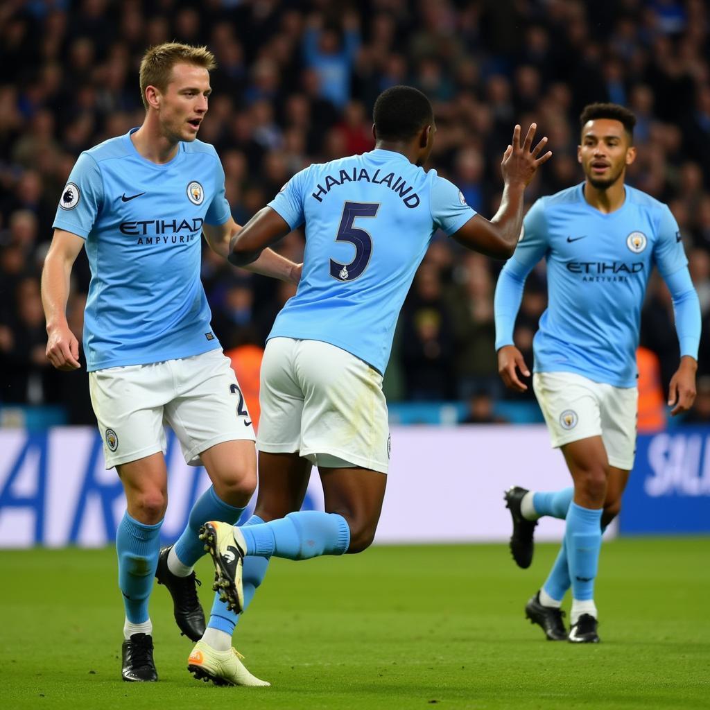 Haaland celebrating a goal in the Premier League