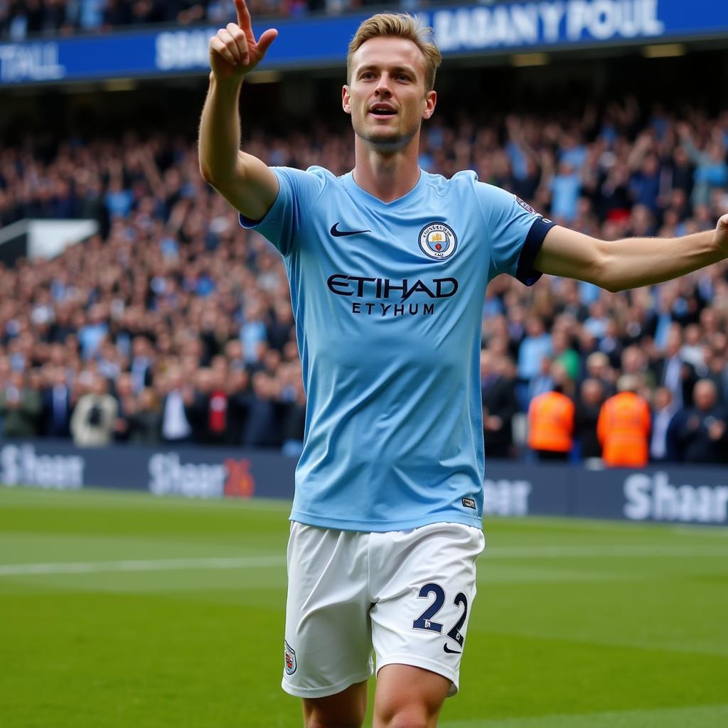 Haaland scoring a goal in the Premier League