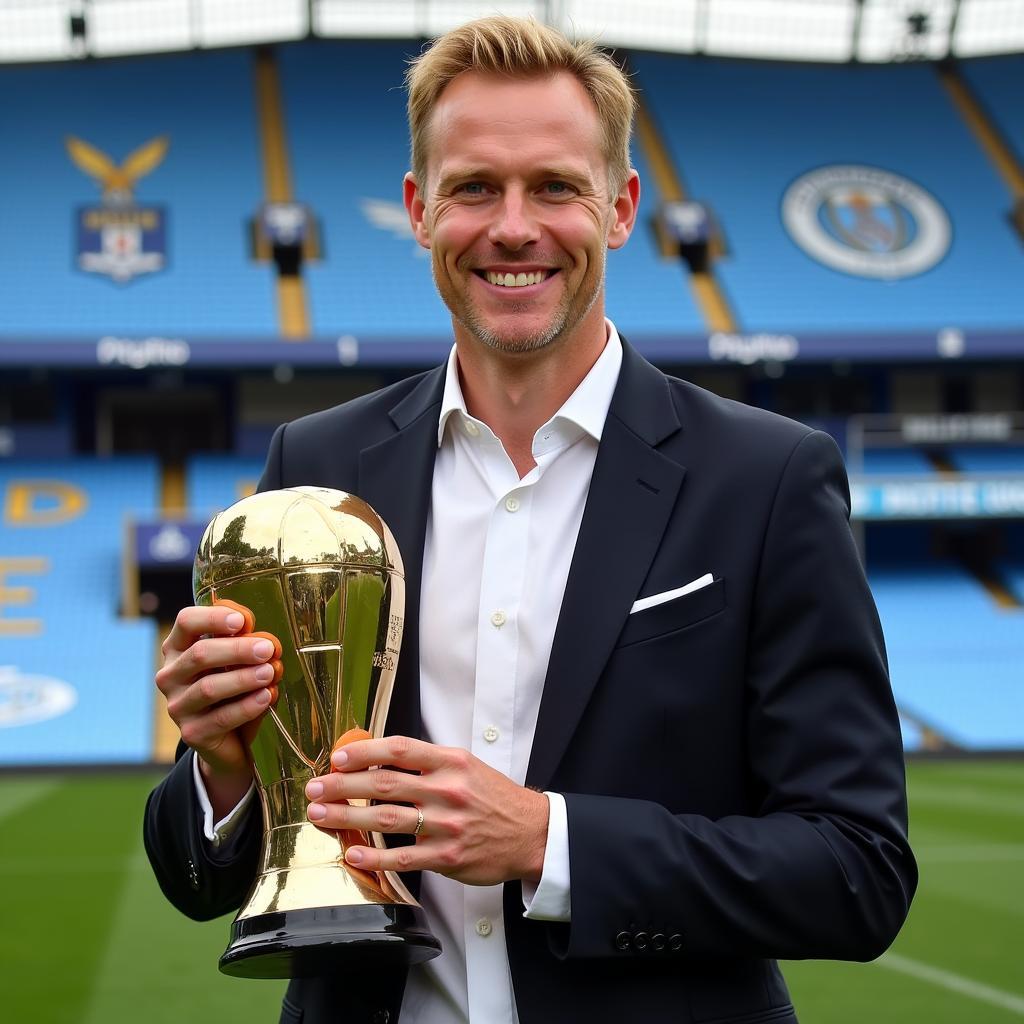 Haaland holding the Premier League Golden Boot