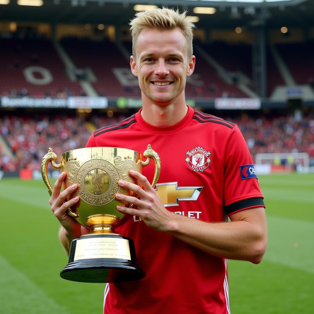 Haaland holding the Premier League Golden Boot award