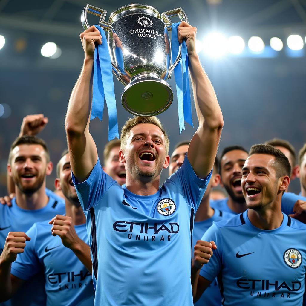 Haaland Lifting the Premier League Trophy