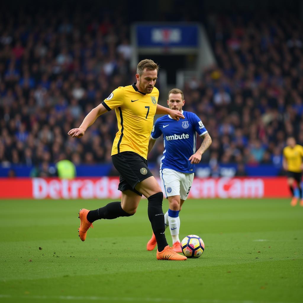 Haaland preparing for a free-kick against Everton