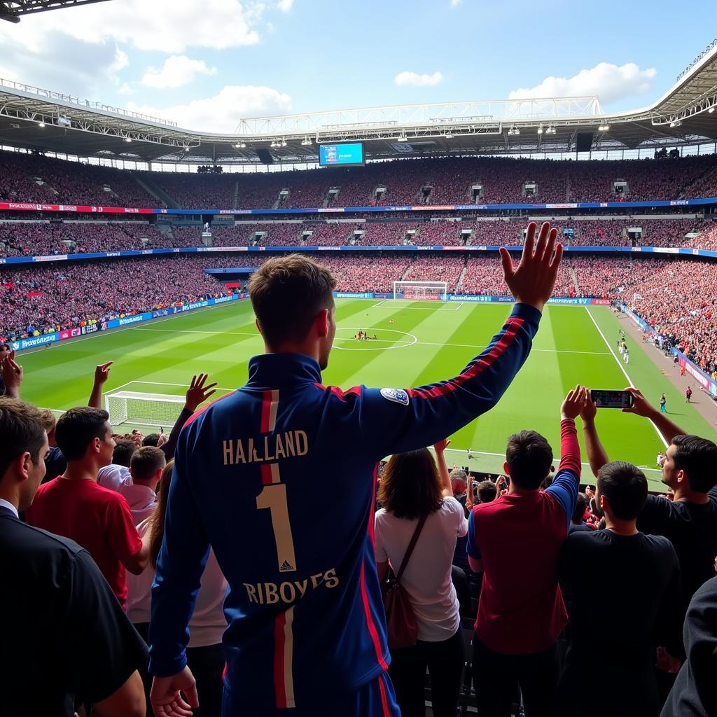 Haaland greets PSG fans at Parc des Princes