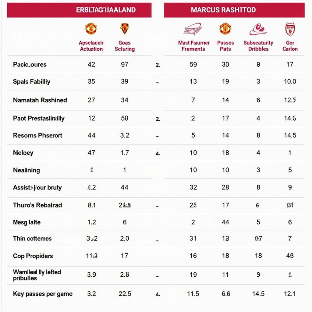 Statistical comparison between Haaland and Rashford