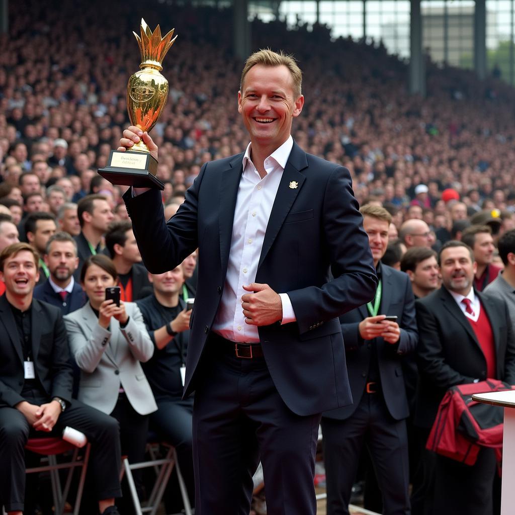 Haaland receiving the Premier League Golden Boot award