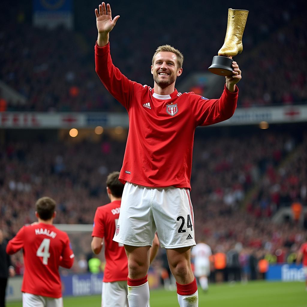 Haaland receiving the Golden Boot award